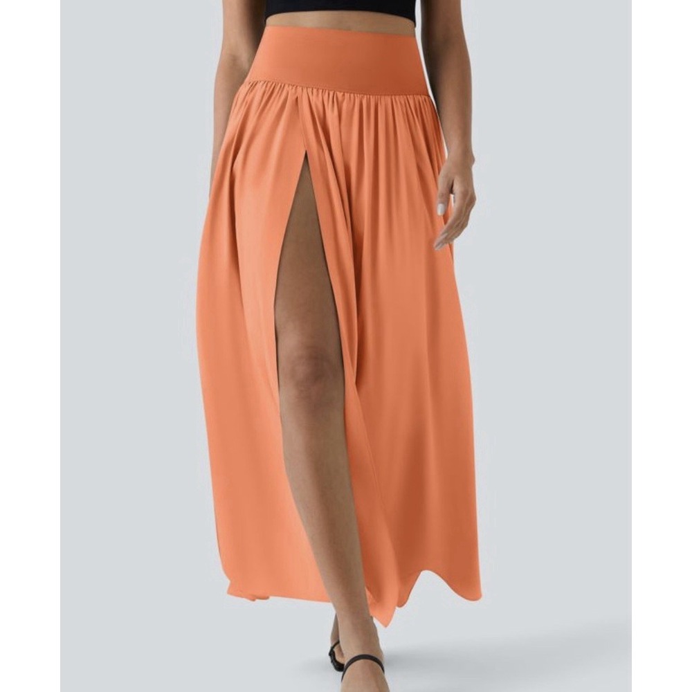 NWT Halara Maxi Skirt Breezeful High Waist Split Front 2-in-1 Flowy XL Coral